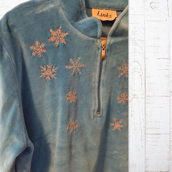 Blue Velvety 2pc Set w/ Sparkly Snowflakes by Links - Picture 5 of 9